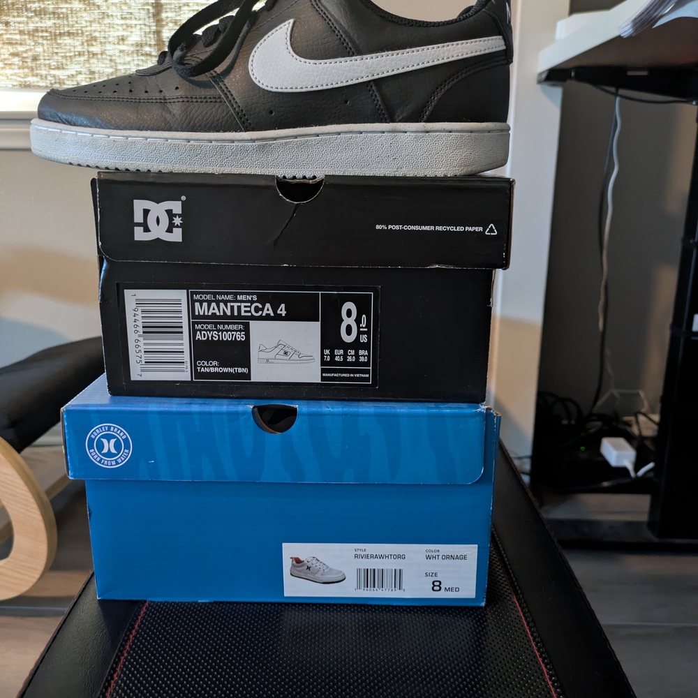 3 Pairs Of Men's Shoes; Nike, DC And Hurley